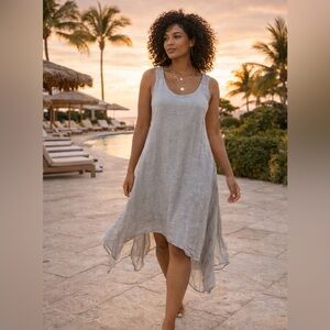 Banana Blue Gray Linen Asymmetrical Tank Dress  Made in Australia Size S